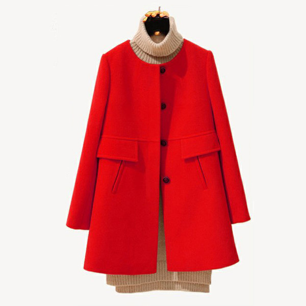 CHANGYUGE 4xl Causal Loose Trench Coat Women O-Neck Wool Warm Coats Spring Autumn Red Purple Yellow Female Overcoat Plus Size