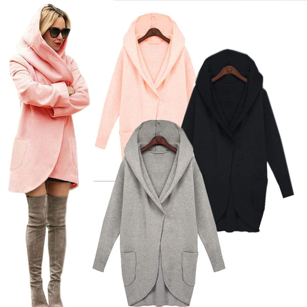 New Women Winter Coat Warm Cotton Wool Long Fashion Jacket European Outwear Coat Solid Blouse Long Sleeve with Pockets