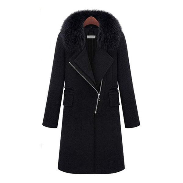 Winter Women Woolen Coat 2017 New Fashion Lapels collar Long sleeve Warm long Coat Black Loose Big yards Autumn Jacket SJ1178