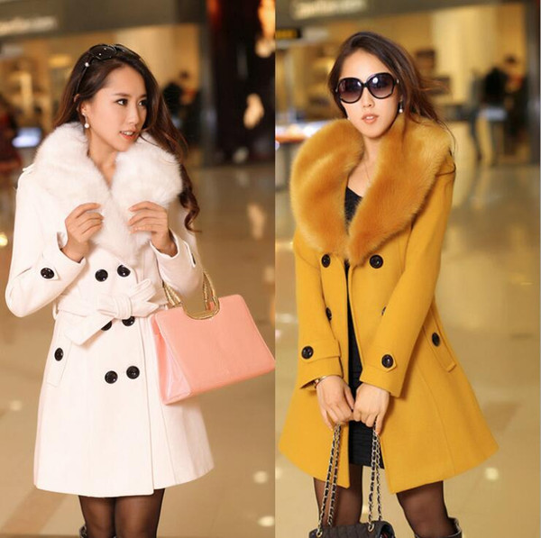 2017 new Winter Womens Double Breasted Big Fur Collar Plus Size Wool Coat Long Winter Jackets Parka Coats Outerwear High Quality