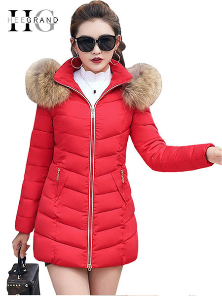 HEE GRAND Winter Women Cotton Parkas Fur Collar Elegant Overcoat Snow Coat Warm Thickness Feathers Hooded Parka WWM1669