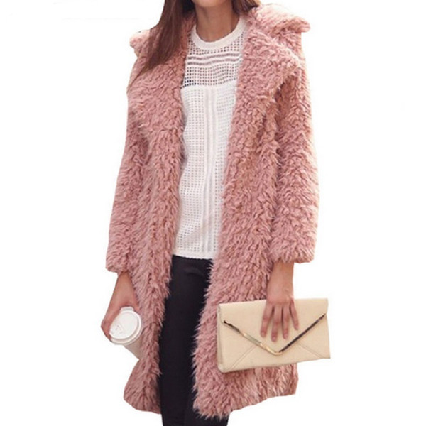 Winter Women Fluffy Soft Faux Fur Coat Jacket Female Thick Warm Lamb Wool Overcoat Long Sleeve Cardigan Outwear Casaco 6Q0483