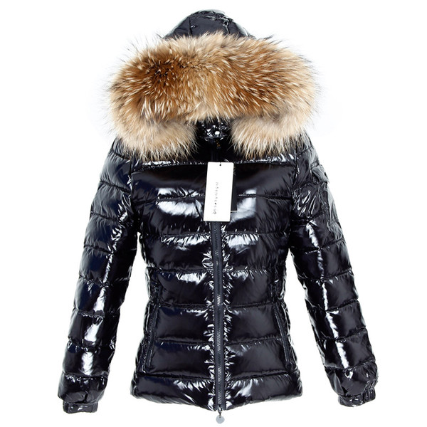 Shiny Women White Duck Down Coat Female Down Jacket Winter Fashion Natural Fur Collar Hooded Womens Warm Thick Jackets NEW