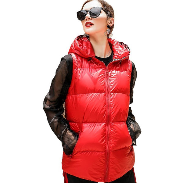 Winter Red Bright Face Down parka Jacket Female New Fashion Motion Leisurevest Vest Hooded Women warm feather Coat HJ82