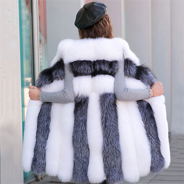 Fur Coat Women 2019 New Spring Gray White Stripe S-4XL Plus Size Sleeveless Faux Fox Vest Jacket Korean Office Thick Coats LD774