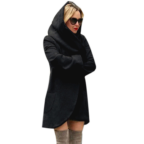 Women Woolen Hooded Thin Coat Loose Ladies Casual Hoodies Jacket Overcoat Top