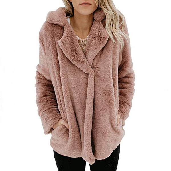 2018 autumn and winter suit collar pocket long-sleeved women's plush sweater Windproof Tops and Coats pocket Windbreaker Clothes