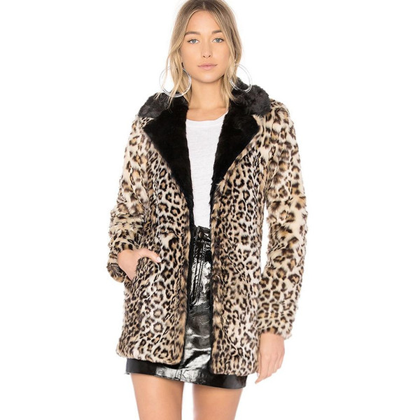 Winter Fashion Faux Fur Coat Women Leopard Print Wild Faux Fur Coat Without Belt Warm Women Jacket 2018 Cloth casacas para mujer