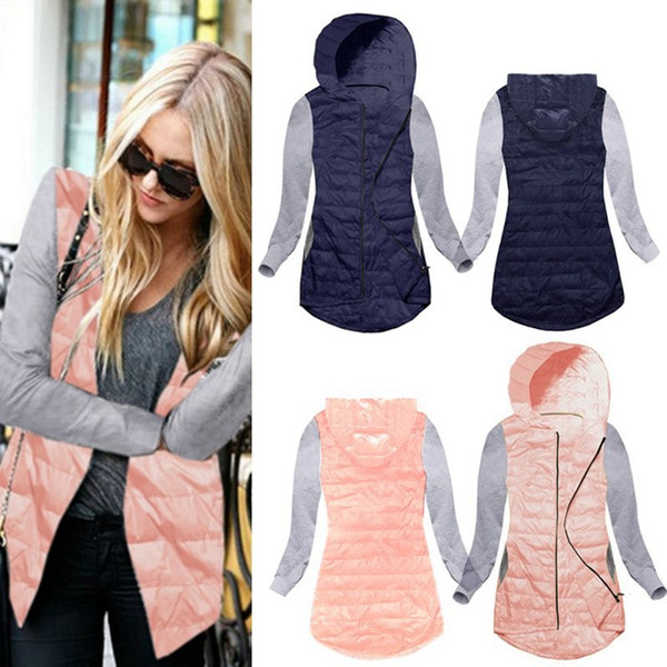 Women Basic Coats Slim Irregular Hooded Zipper Patchwork Jacket Autumn Winter Fit Outwear Femininos Coat Asymmetrical Jackets 6pcs LJJO4384