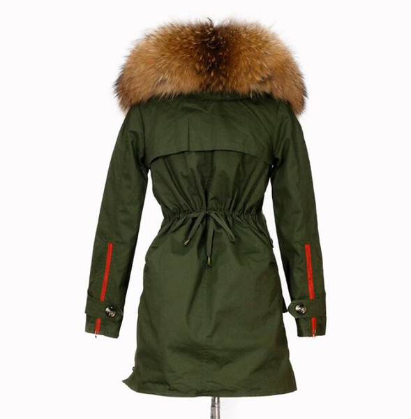 Winter Jacket Women Coats Real Large Raccoon Fur Collar Female Parka Army Green Thick Cotton Padded Lining