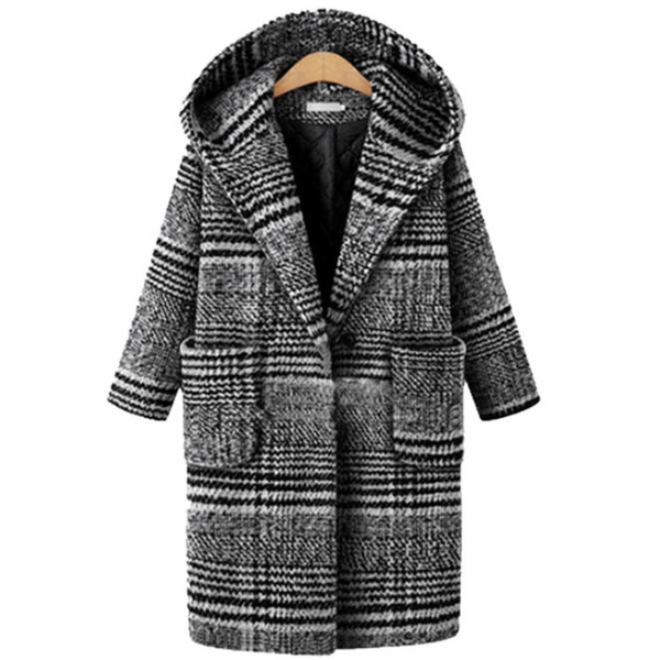 Plus Size Winter and Autumn New Style Lattice Coat Thickening Woolen Cloth Overcoat Plus Size 5XL