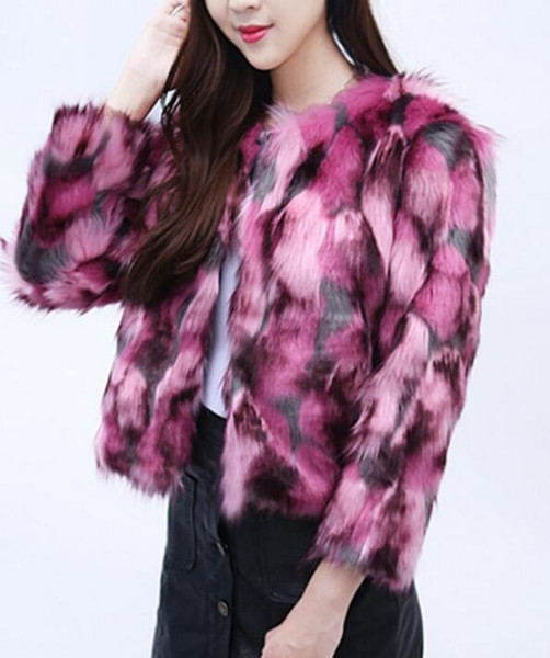 Women Elegant Fur Coats Colorful Faux Fur Coat Multicolor Long Sleeve Collarless Casual Woman Winter Fur Coats