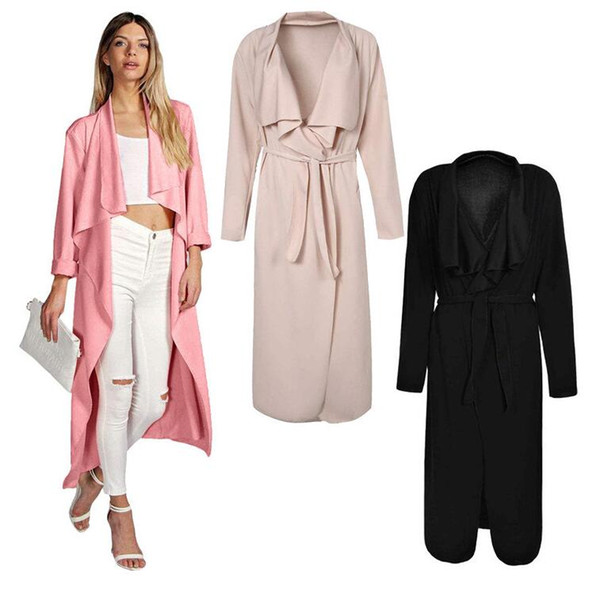 Ladies Long Sleeve Duster Jacket Belted Trench Coat Long Top Women's Windbreaker Female Commuter Trade Coat Jacket