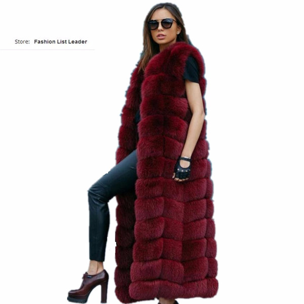 10steps 120cm Super Long Fur Vest Winter Women Luxury Faux Fox Fur Vest Furry Slim Woman Fake Plus Size Faux wj1342