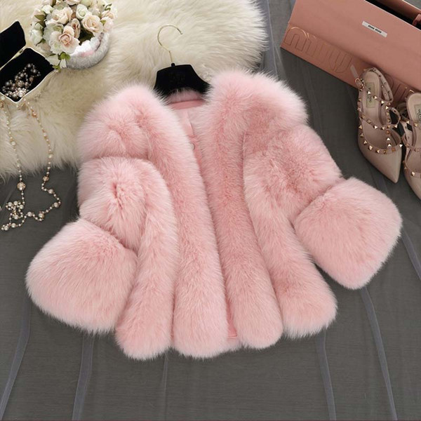 2018 Autumn S-3XL Women Winter New Fashiom Pink Coat Female Fake Fur Coat Thick Warm Outerwear Womens Jacket