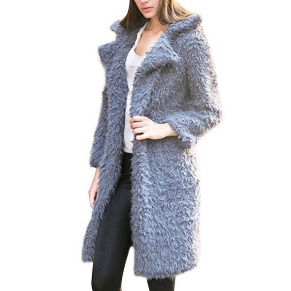 Autumn Winter Faux Fur Coat Women Coat Female 2018 Elegant Fur Lapel Furry Casual Long Warm Outerwear