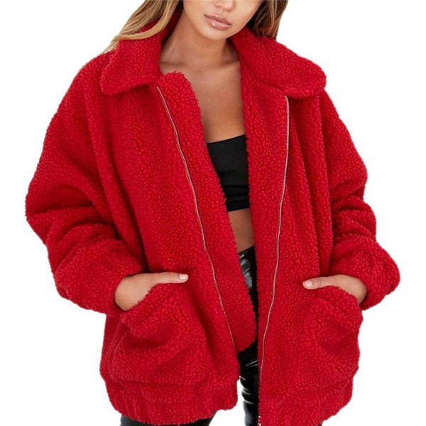 Elegant Faux Fur Coat 2018 Autumn Winter Warm Soft Zipper Fluffy Jacket Women Solid Casual Long Sleeve Outerwear Streetwear 3XL