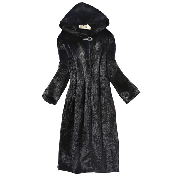 Autumn Winter New Women's fur coat imitation mink coat long windbreaker cap Europe and the United States large size warm