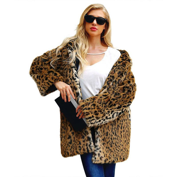 Leopard Printing Faux Fur Coats Ladies Winter Warm Long Parka Overcoat Streetwear Long Sleeve Casual Thick Coat 2018 Newest