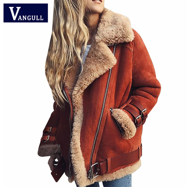 Vangull Fleece Lined Jacket Women Thick Warm Motorbike Style Coat 2018 New Winter Side Zipper Outwear Coats Lady Suede Jackets