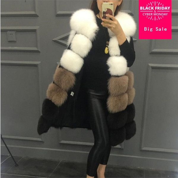 Winter Fashion Women's Faux Fox Fur Vest Coat Fake Fur Patchwork Waistcoat Female Sleeveless Mixed Colors Slim Coat L1252