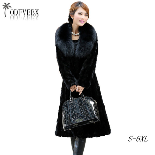 2018 New Winter Luxury Women Spliced Black Fur Coat Faux Fox Fur Collar Loose Jacket Long Super Warm Coat Plus size 6XL