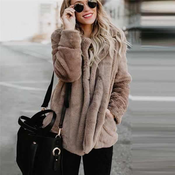 Fashion Solid Slim Faux Fur Coat Women 2018 Casual Autumn Winter Warm Soft Fleece Long Sleeve Thick Teddy Coat Outerwear Jacket