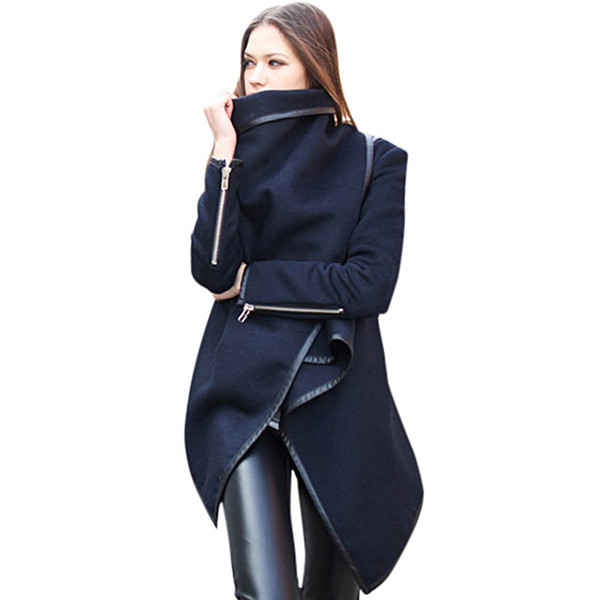 Fashion Women Asymmetric Coat Solid Color Turn-down Collar Long Sleeves Thin Jacket Temperament Overcoat Loose Long Outerwear