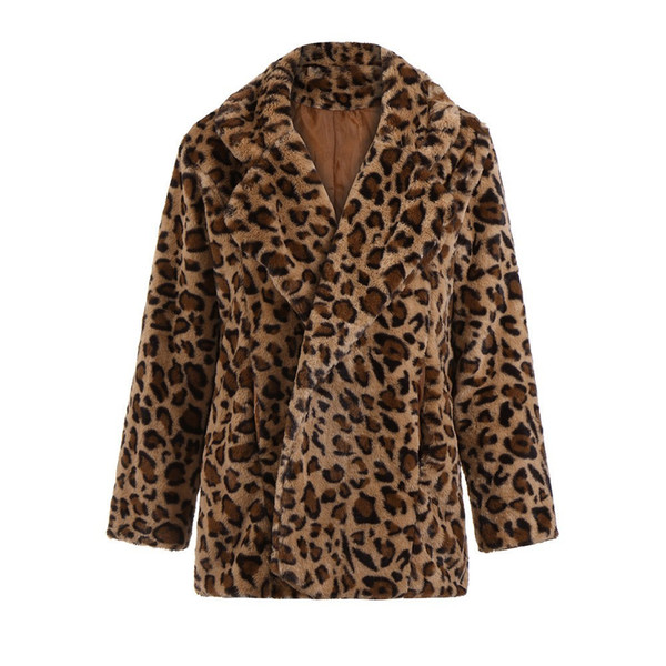 2018 women fashion faux fur coat Warm Top Ladies Leopard Print Coat Women Outerwear Female casaco feminino manteau femme hiver