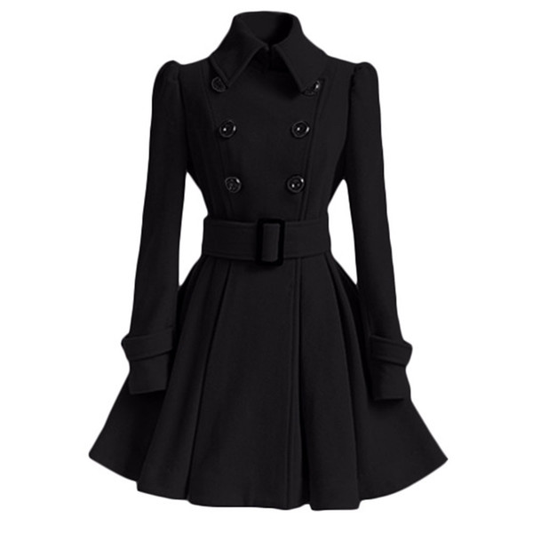 2019 Autumn Winter Women Overcoat Slim A-Line Solid Sash Double-Breasted Lapel Neck Mid-Long Fashion Warm Trench Coat Outwears