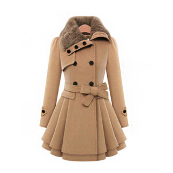 Fur Collar Double-breasted Winter Trech Coat Women Woolen Coats Warm Female Overcoat Belt Women Long Coat Wool Sobretudo 832163