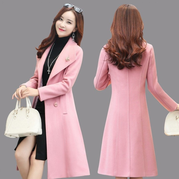 autumn and winter wear new Korean version of the slim slimming woolen coat tide long temperament woolen coat female Ms