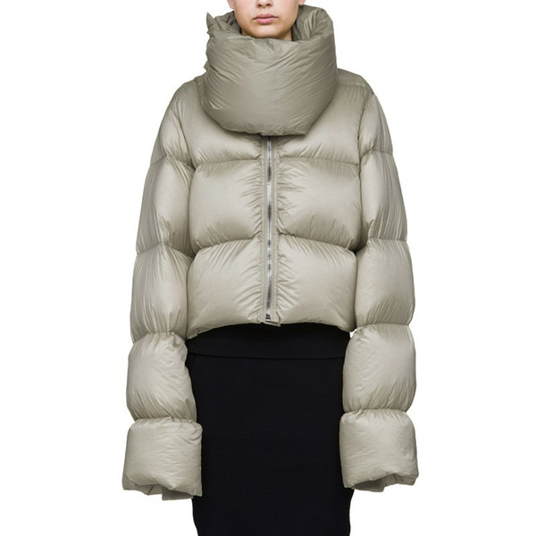 High-collar Thicker Ultra-Long Sleeve Snow Wear White Duck Down Coat European Winter Jacket Women Short Outerwear A969