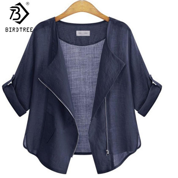 Fashion Spring Summer Female Sunscreen Coat Casual Pink Navy Preppy Style Zipper Short Thin Jacket Coats Hot Sale C7N023A