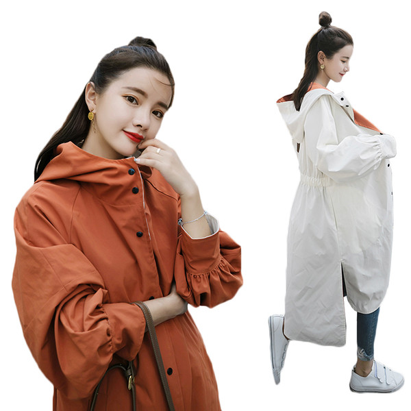 Korean On Both Sides Trench Coats 2018 spring autumn new long womens windbreakers female casual loose overcoat women hooded coat