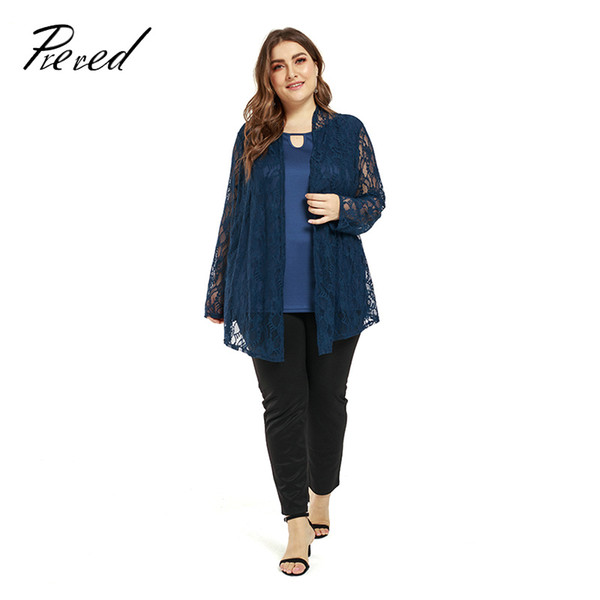 Prered 2019 plus size Jacket Woman Spring and Summer V-neck Coat sexy lace perspective back clothes XXXL