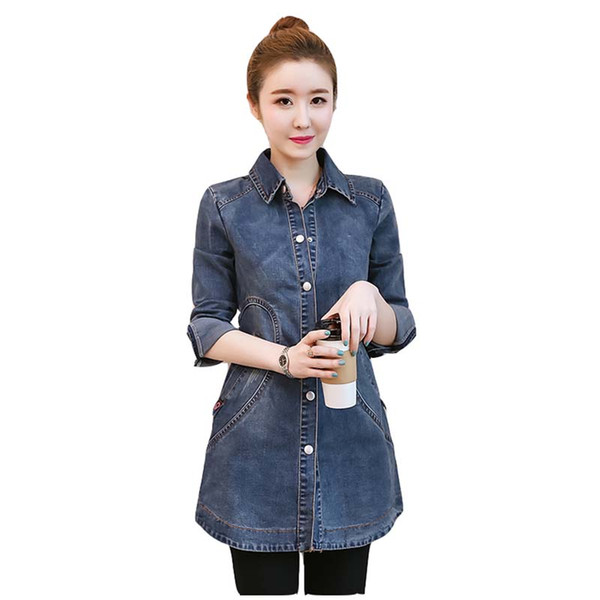 2019 new spring autumn denim jacket women Medium length long-sleeved Korean large size loose tops cardigan BF windbreaker female