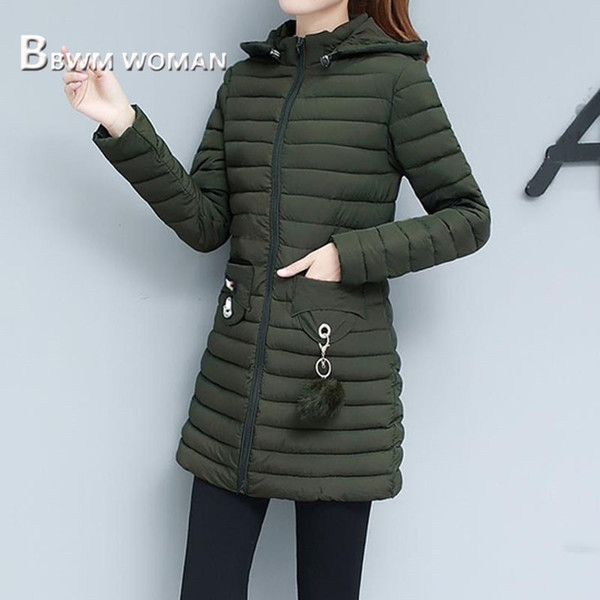 Black and Army Green Color Women Parkas 2019 Winter Long Sleeve Warm Female Coat Jacket