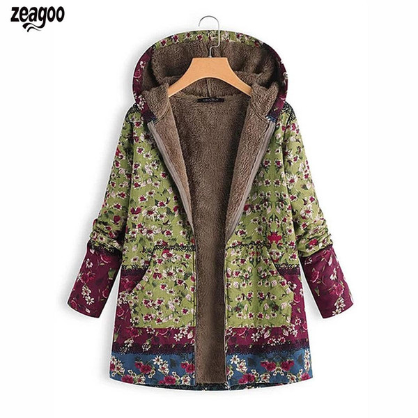 New Fashion Women Thicken Hooded Long Sleeve Prints Pocket Casual Hip Length Coat A-line Hem, Loose Outwear