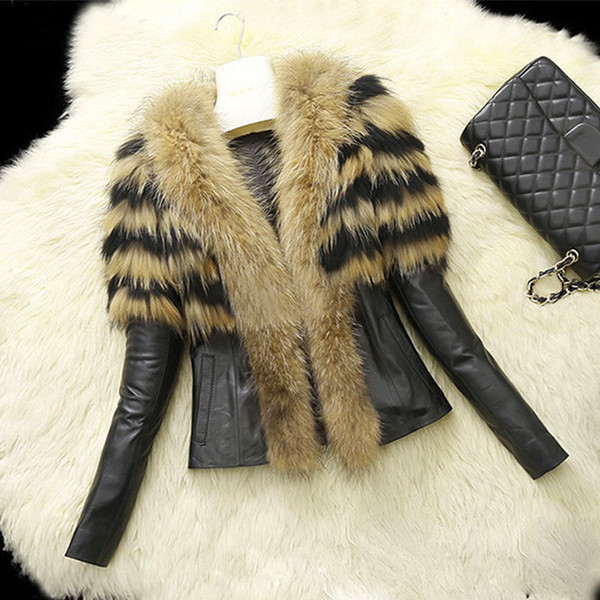 2019 New Arrival Women Faux Fur PU leather Jackets and Coat Womens Autumn Winter Fur Jackets Long Raccoon Collar Coats S-XL