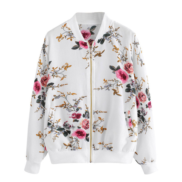 Womens Retro Floral Printing Zipper Up Bomber Jacket Casual Coat Outwear Bomber Jacket Casual Coat Autumn Outwear Women