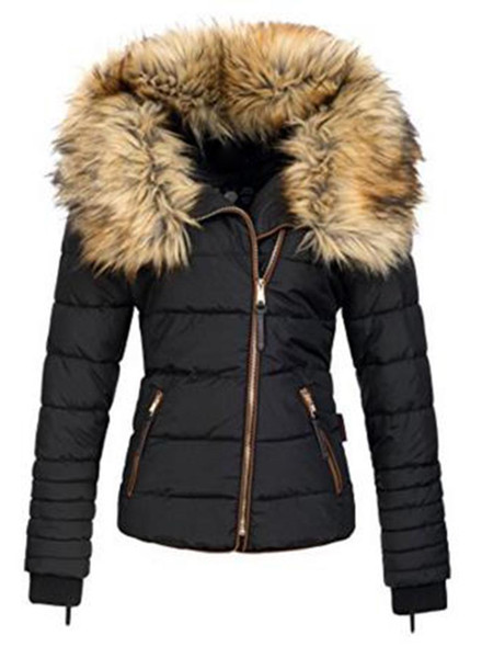 2018 New Parkas Female Women Winter Coat Thickening Cotton Winter Jacket Womens black faux fur Outwear Parkas for Women