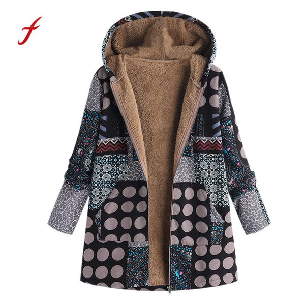 Plus Size Women Hooded Plus Size Women Hooded Long Sleeve Vintage Ladies Fleece Thick Coats Zipper Coat 2018 winter jacket