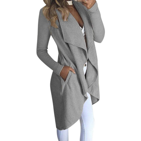 MISSKY New Women Trench Lapel Collar Solid Color Long Sleeve Slim Fit Wind Coat with Pockets For Spring Autumn