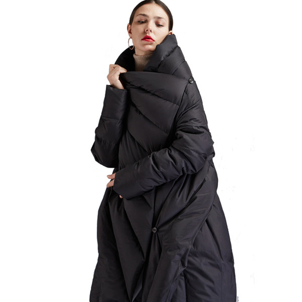 Women's Loose Black Down Jackets Women's Winter Back Split Down Cloak Coats