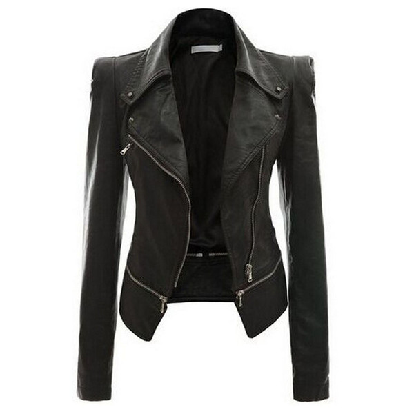 2018 Autumn Women faux Leather Jacket Gothic Black moto jacket Zippers Long sleeve Goth Female PU Faux Leather Jackets