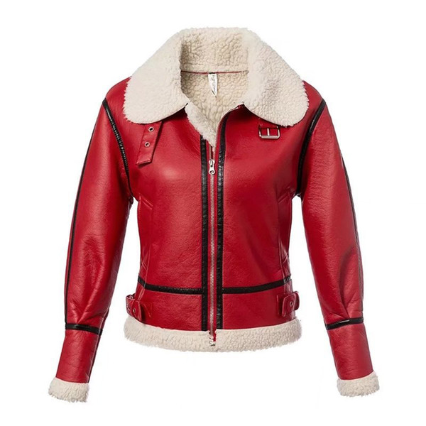 Vintage faux leather coats Women Winter Autumn Fashion Motorcycle Jacket red Outerwear faux leather Fur Jacket 2018 Coat HOT