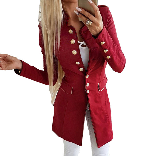 Single Breasted Solid Women Long Coat Office Overall Winter Slim Jacket New Fashion Red Black Botton Sleeve Outerwear M0235