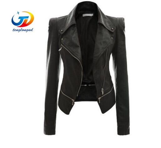 Tenglongwl Motorcycle PU Leather Jacket Women New Fashion Coat black Zipper Outerwear jacket New 2018 Coat Plus size