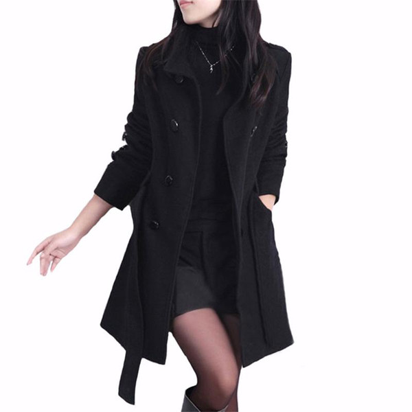 Fashion Women Trench Woolen Coat Winter Slim Coats Double Breasted Overcoat With Long Sleeve Outerwear for Female Wholesale